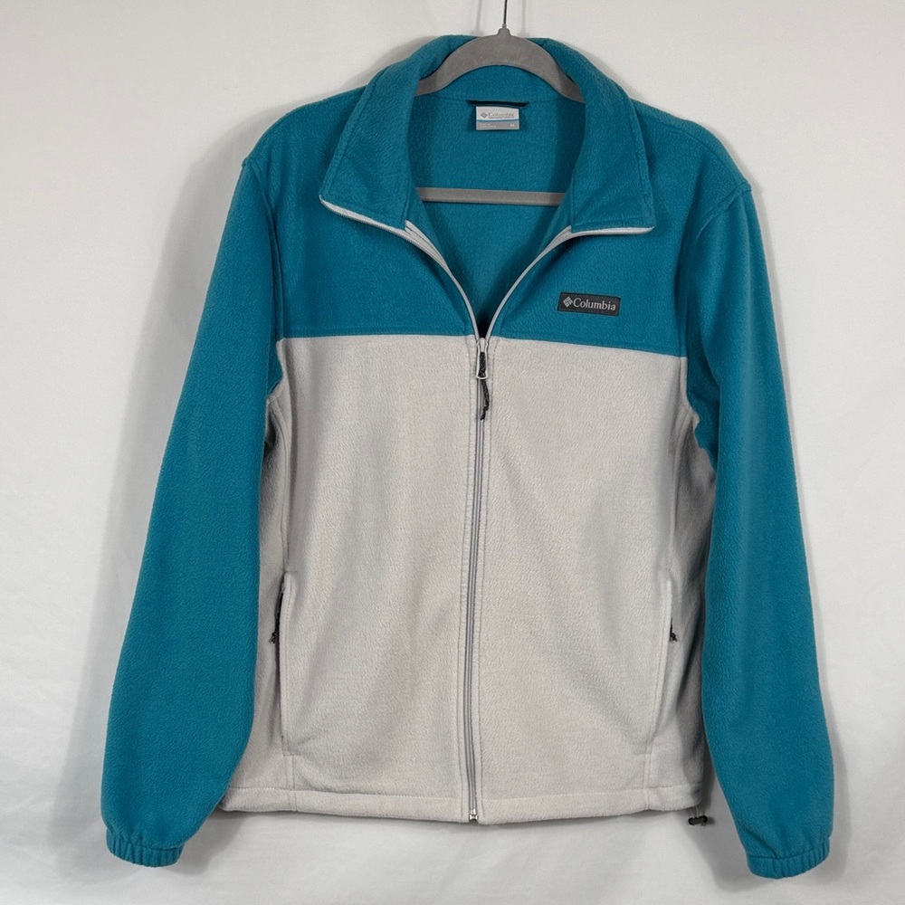 Columbia Teal & Light Gray‎ Fleece Jacket. Womens Size M. Full Zip. Zip pockets